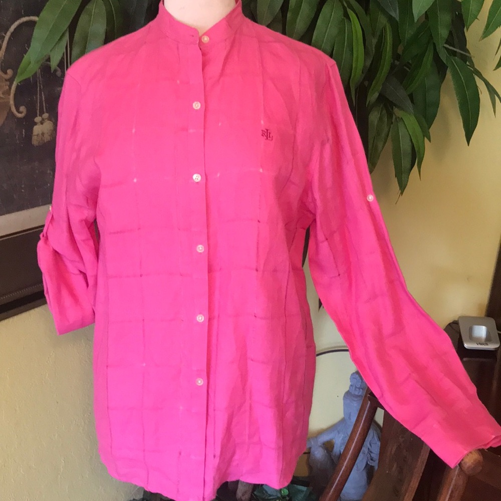 Ralph Lauren 100% Linen Pink Blouse Button Down